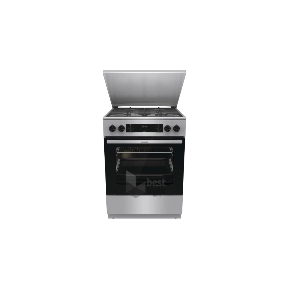 Gorenje GKS6C71XF Inox, szabadonálló, gáz, kombinált, főzőzóna: 4, sütő:71L, grill, tűzhely