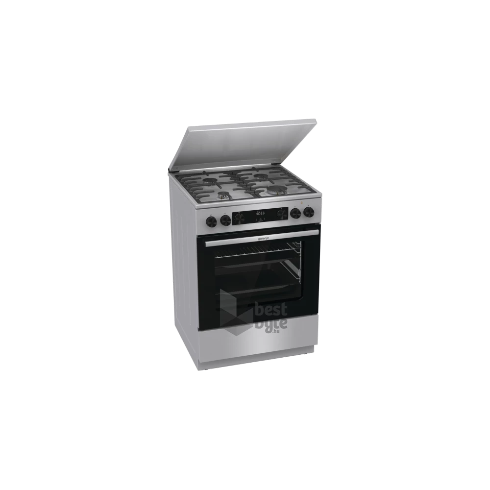 Gorenje GKS6C71XF Inox, szabadonálló, gáz, kombinált, főzőzóna: 4, sütő:71L, grill, tűzhely