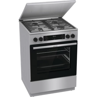 Gorenje GKS6C71XF Inox, szabadonálló, gáz, kombinált, főzőzóna: 4, sütő:71L, grill, tűzhely