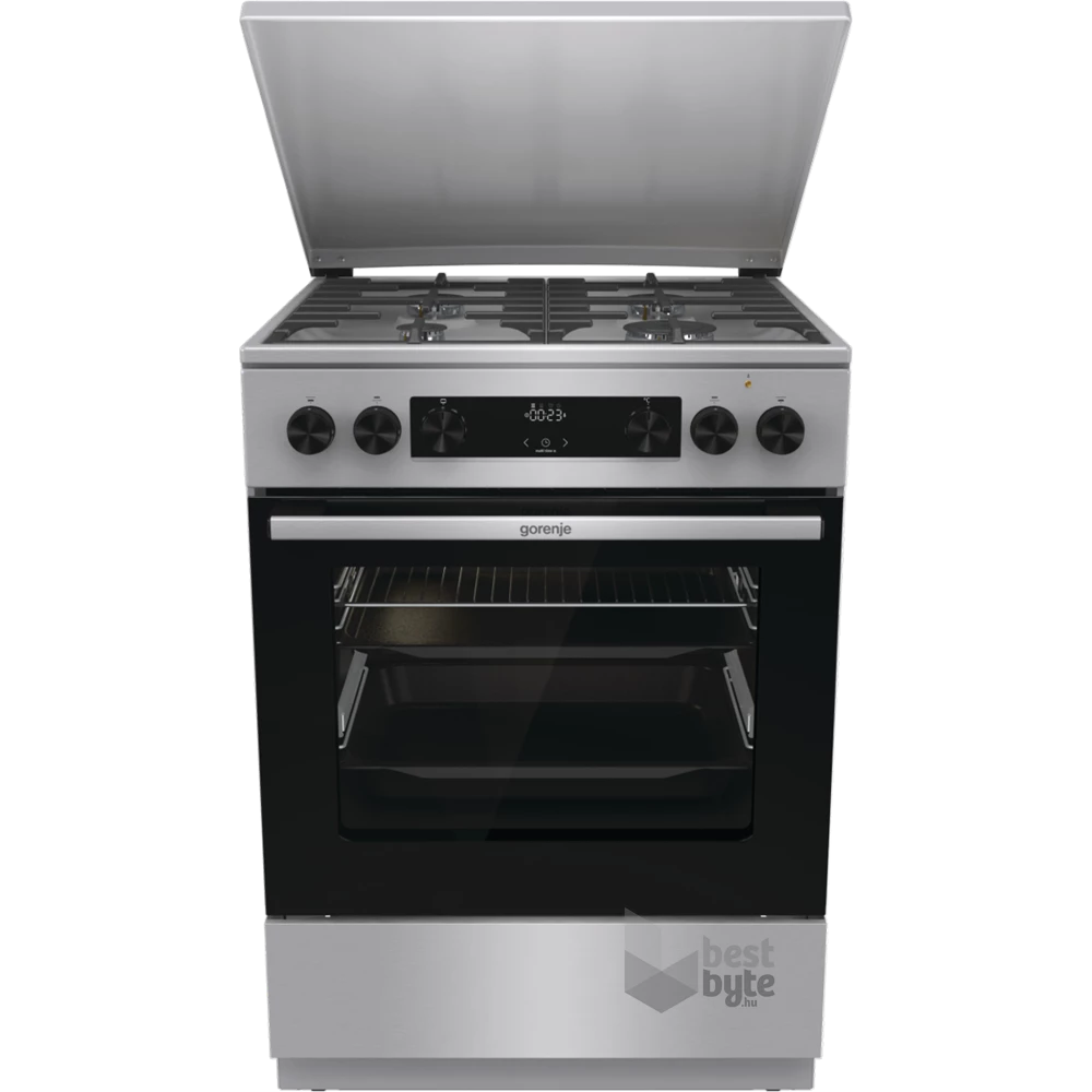 Gorenje GKS6C71XF Inox, szabadonálló, gáz, kombinált, főzőzóna: 4, sütő:71L, grill, tűzhely