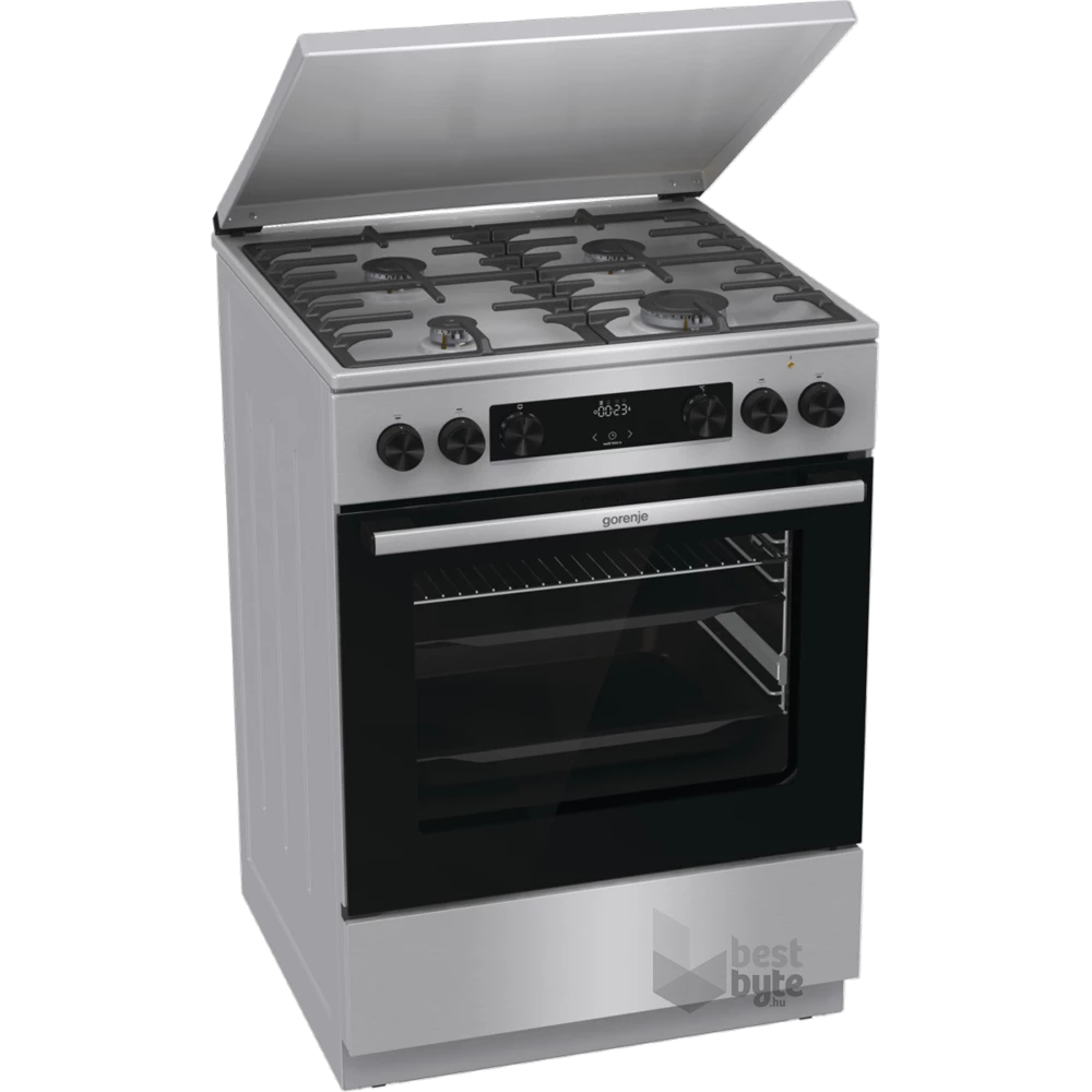 Gorenje GKS6C71XF Inox, szabadonálló, gáz, kombinált, főzőzóna: 4, sütő:71L, grill, tűzhely