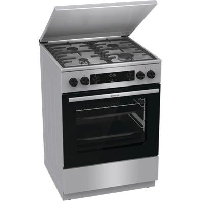 Gorenje GKS6C71XF Inox, szabadonálló, gáz, kombinált, főzőzóna: 4, sütő:71L, grill, tűzhely