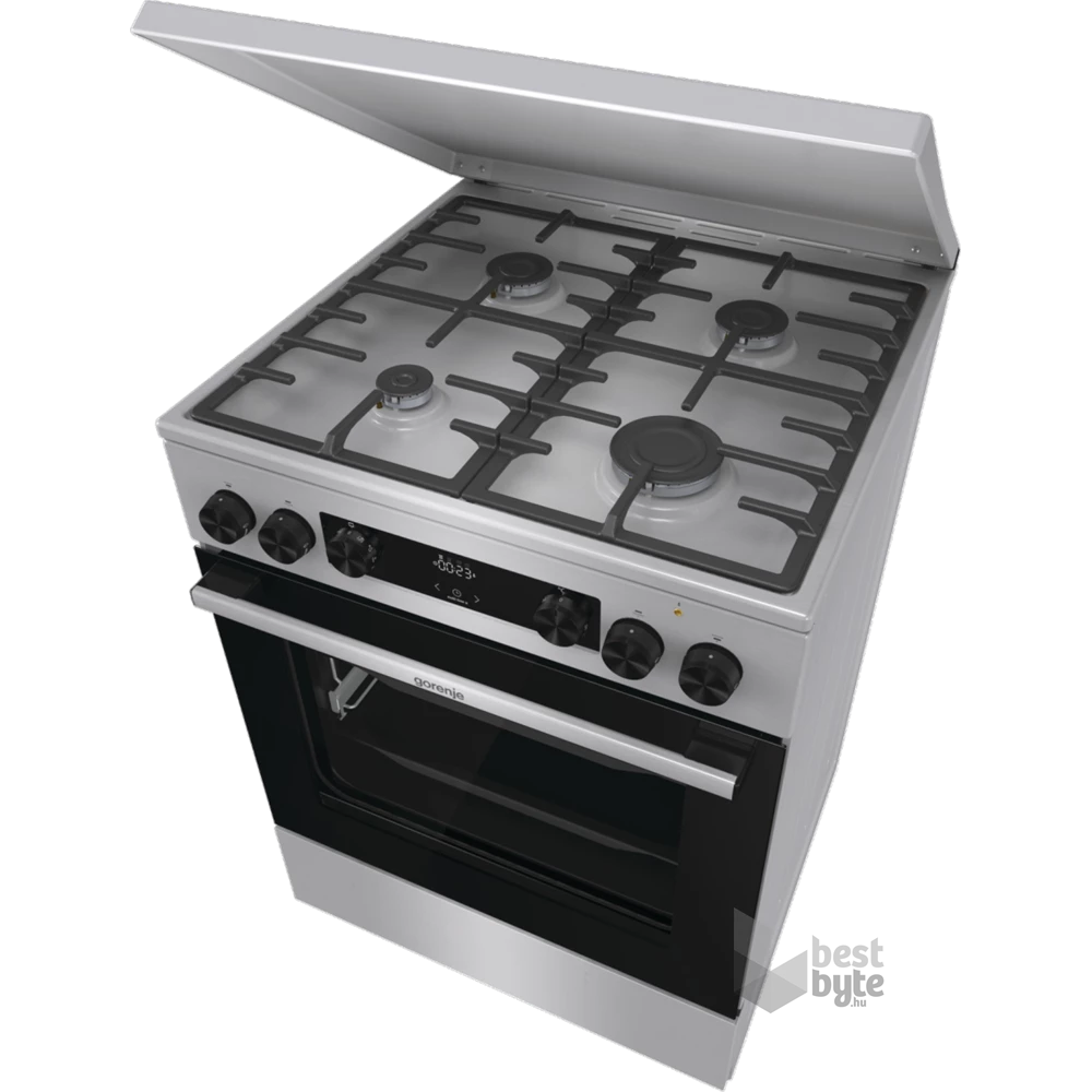 Gorenje GKS6C71XF Inox, szabadonálló, gáz, kombinált, főzőzóna: 4, sütő:71L, grill, tűzhely