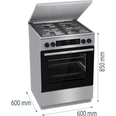 Gorenje GKS6C71XF Inox, szabadonálló, gáz, kombinált, főzőzóna: 4, sütő:71L, grill, tűzhely