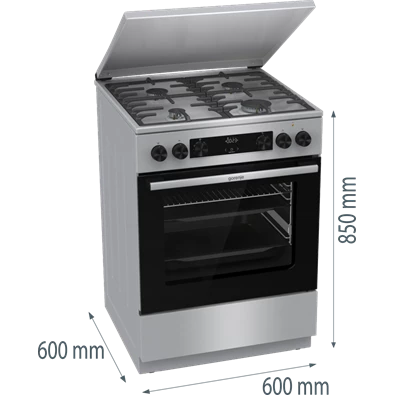 Gorenje GKS6C71XF Inox, szabadonálló, gáz, kombinált, főzőzóna: 4, sütő:71L, grill, tűzhely