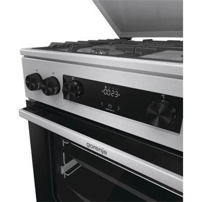 Gorenje GKS6C71XF Inox, szabadonálló, gáz, kombinált, főzőzóna: 4, sütő:71L, grill, tűzhely