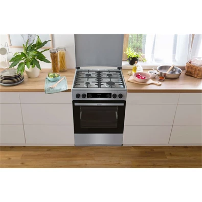 Gorenje GKS6C71XF Inox, szabadonálló, gáz, kombinált, főzőzóna: 4, sütő:71L, grill, tűzhely