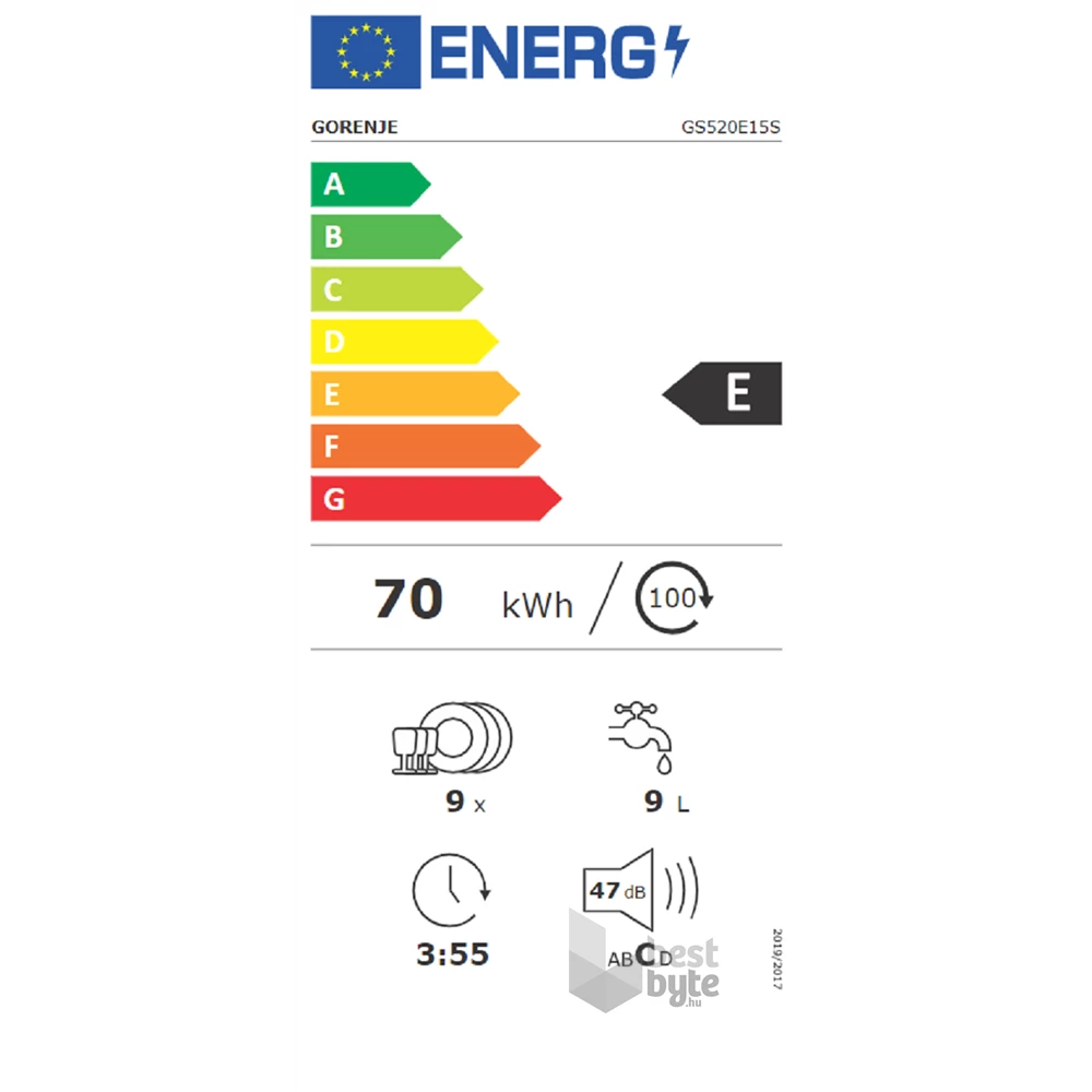 Gorenje GS520E15S inox, programok száma: 5, keskeny szabadonálló, 9 terítékes mosogatógép 