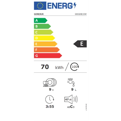 Gorenje GS520E15W fehér, programok száma: 5, keskeny szabadonálló, 9 terítékes mosogatógép (Újszerű)