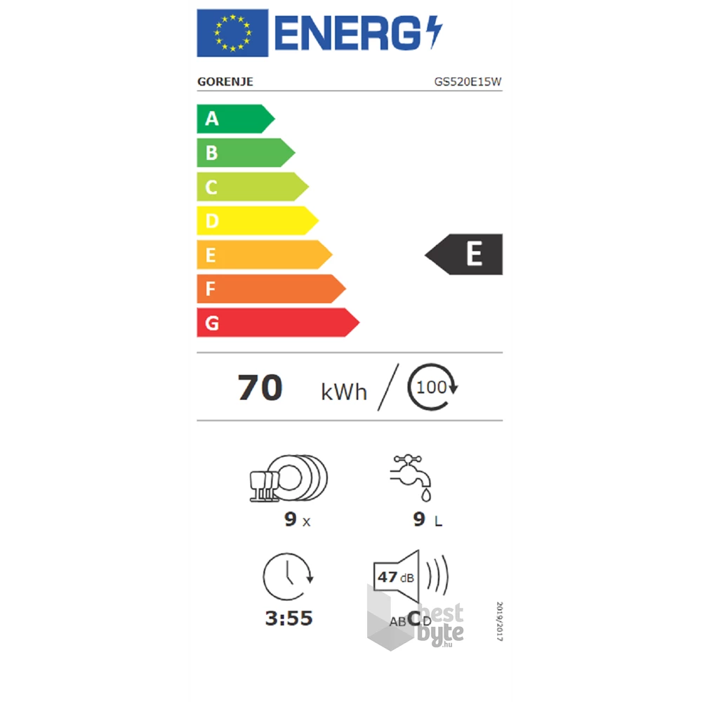 Gorenje GS520E15W fehér, programok száma: 5, keskeny szabadonálló, 9 terítékes mosogatógép 