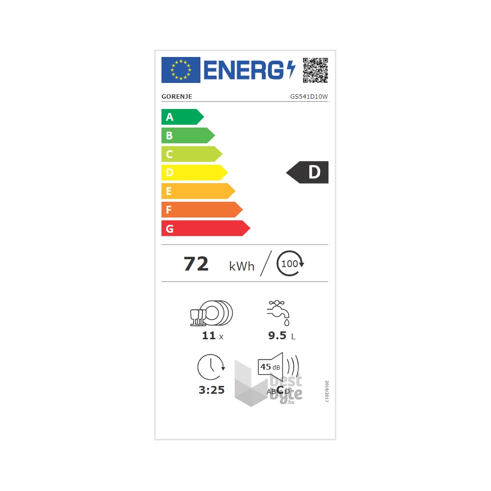 Gorenje GS541D10W programok száma: 5, keskeny szabadonálló, 11 terítékes mosogatógép 