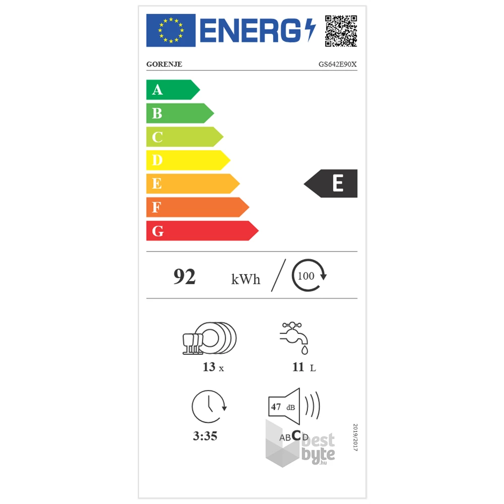 Gorenje GS642E90X ezüst, programok száma: 6, szabadonálló, 13 terítékes mosogatógép 
