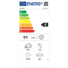 Gorenje GS 62040W fehér, programok száma: 5, szabadonálló, 13 terítékes mosogatógép 