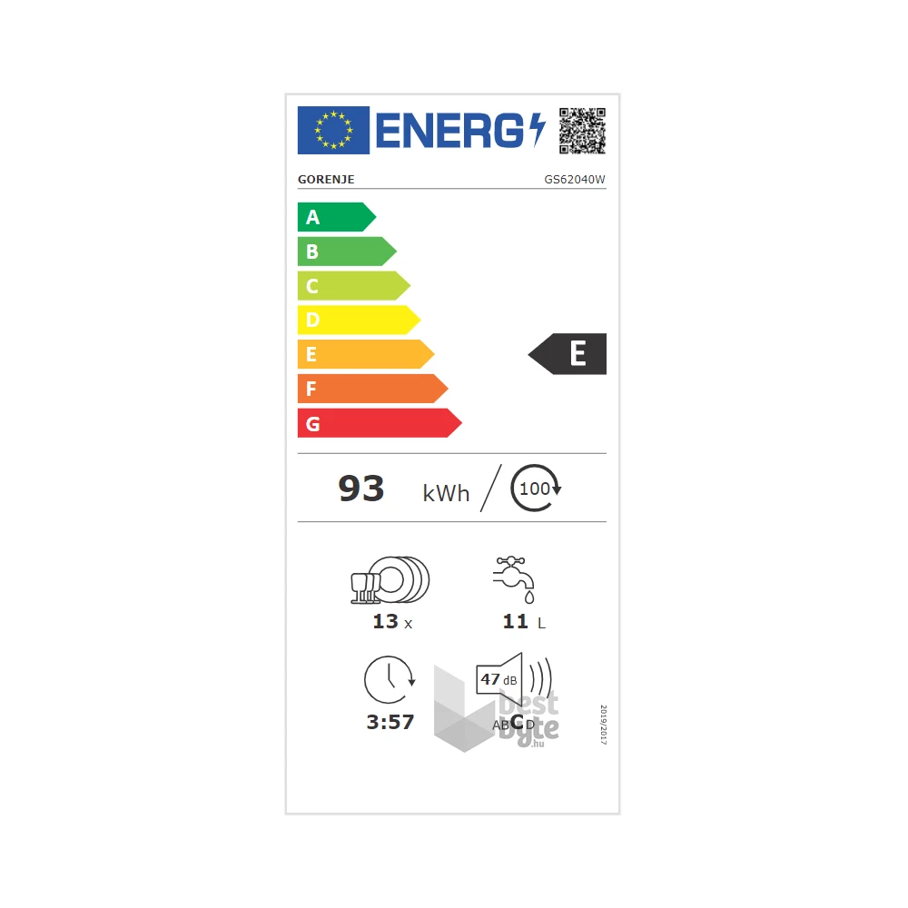 Gorenje GS 62040W fehér, programok száma: 5, szabadonálló, 13 terítékes mosogatógép 