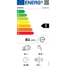 Gorenje GV520E10 beépíthető 11 terítékes mosogatógép