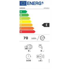 Gorenje GV520E15 beépíthető keskeny 9 terítékes mosogatógép