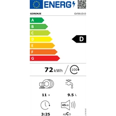 Gorenje GV561D10 beépíthető keskeny 11 terítékes mosogatógép