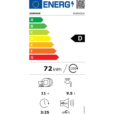Gorenje GV561D10 beépíthető keskeny 11 terítékes mosogatógép