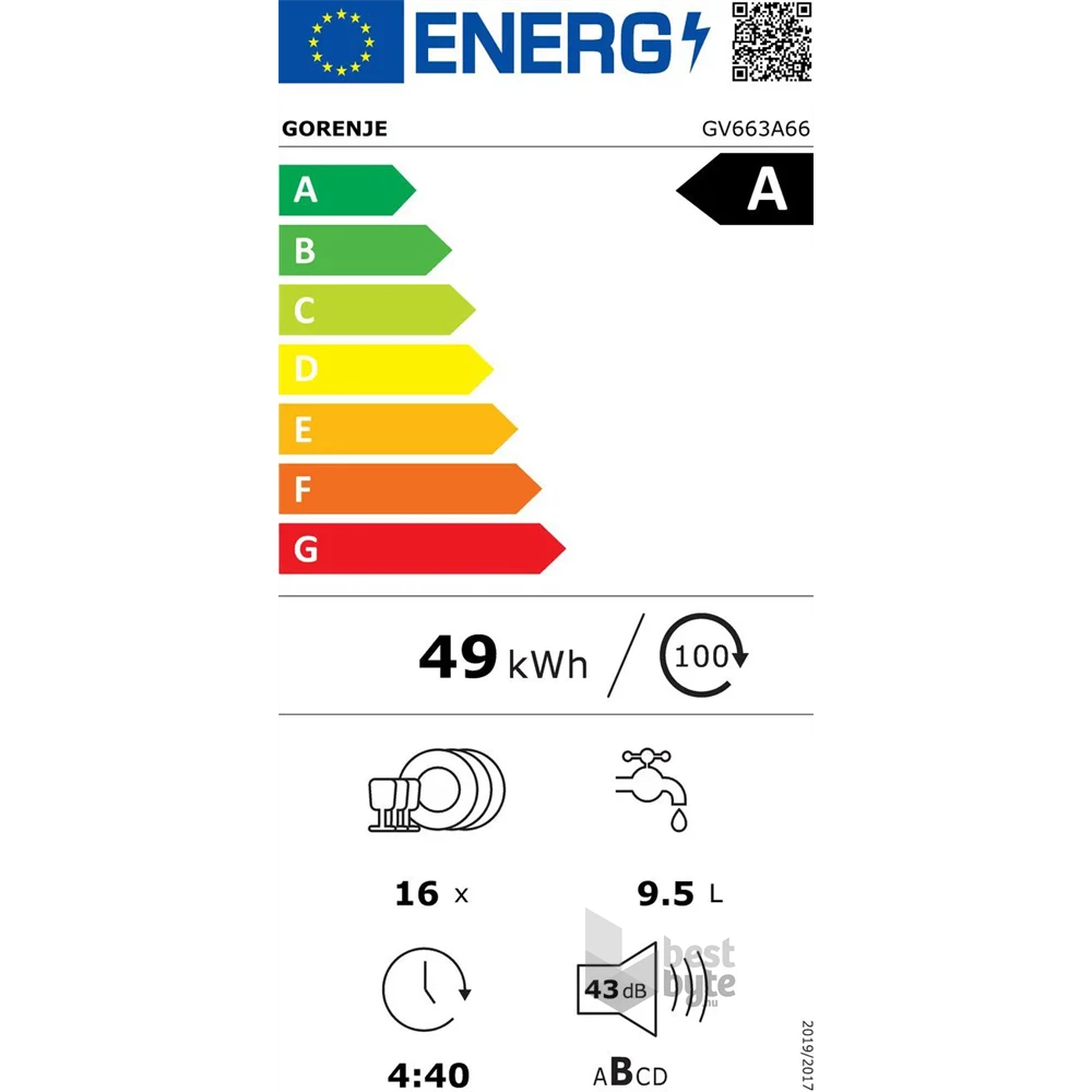 Gorenje GV663A66 programok száma: 8, beépíthető, 16 terítékes mosogatógép 