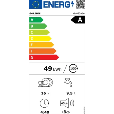 Gorenje GV663A66 beépíthető 16 terítékes mosogatógép