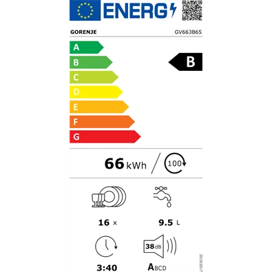 Gorenje GV663B65 beépíthető 16 terítékes mosogatógép