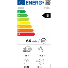 Gorenje GV663B66 fekete, programok száma: 8, beépíthető, 16 terítékes mosogatógép 