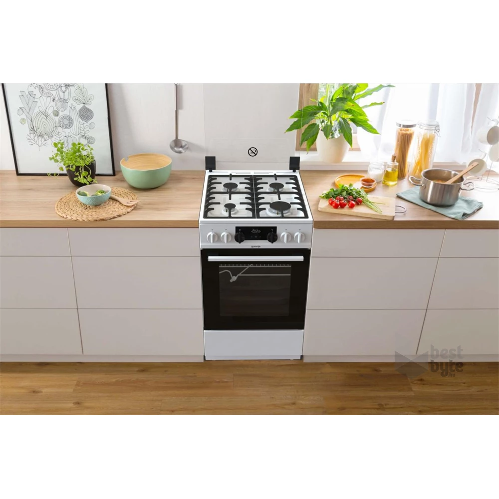 Gorenje KS5350WF fehér, szabadonálló, gáz, kombinált, főzőzóna: 4, sütő:70L, grill, tűzhely