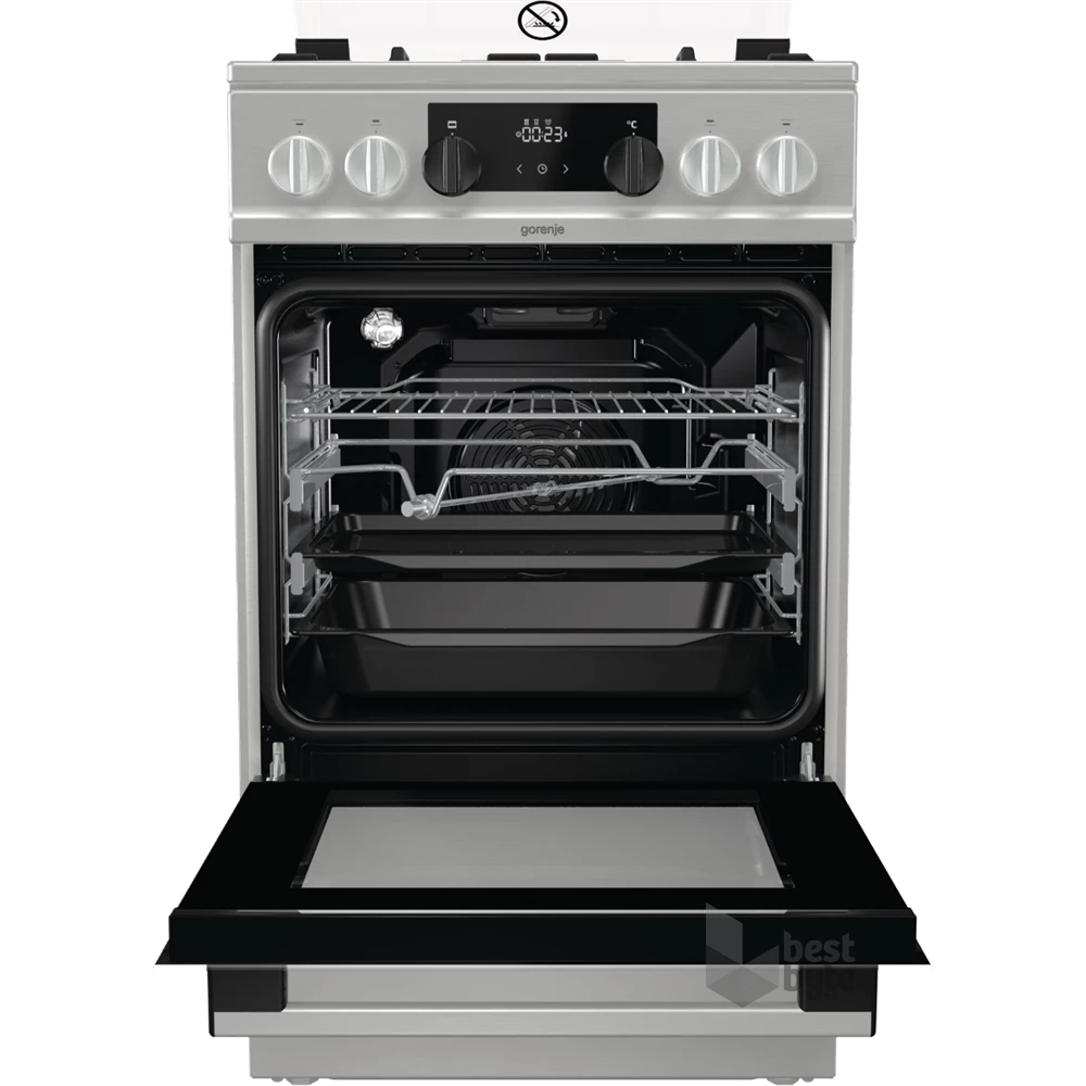 Gorenje KS5350XF inox, szabadonálló, gáz, kombinált, főzőzóna: 4, sütő:71L, grill, tűzhely