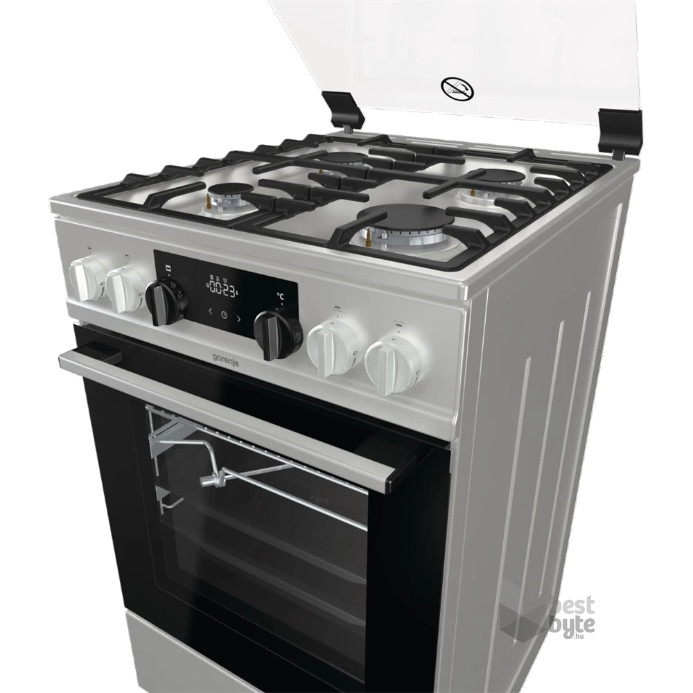 Gorenje KS5350XF inox, szabadonálló, gáz, kombinált, főzőzóna: 4, sütő:71L, grill, tűzhely