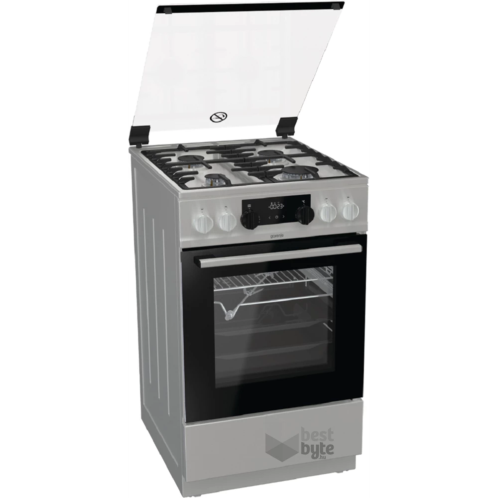 Gorenje KS5350XF inox, szabadonálló, gáz, kombinált, főzőzóna: 4, sütő:71L, grill, tűzhely