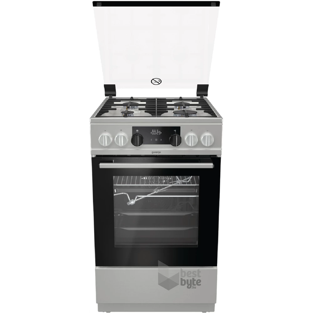 Gorenje KS5350XF inox, szabadonálló, gáz, kombinált, főzőzóna: 4, sütő:71L, grill, tűzhely