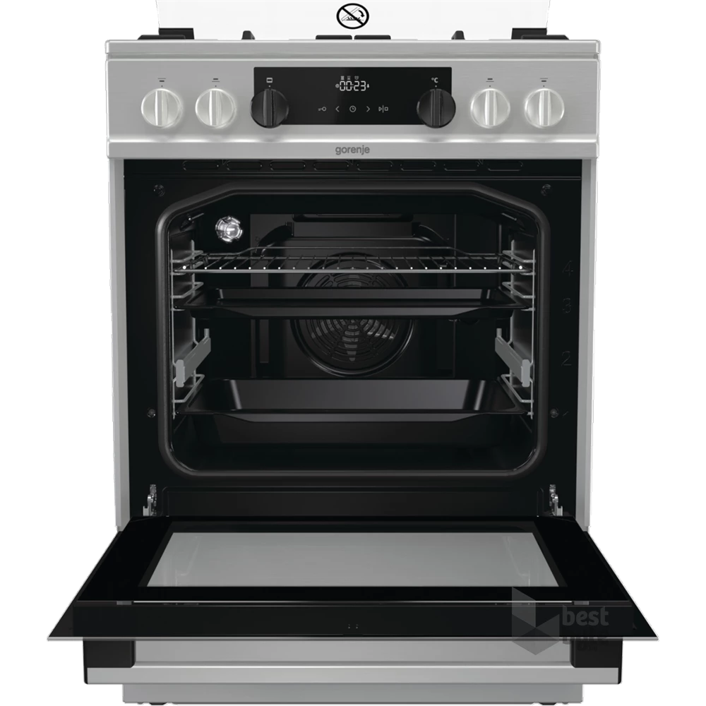 Gorenje KS6350XF inox, szabadonálló, gáz, kombinált, főzőzóna: 4, sütő:71L, grill, tűzhely