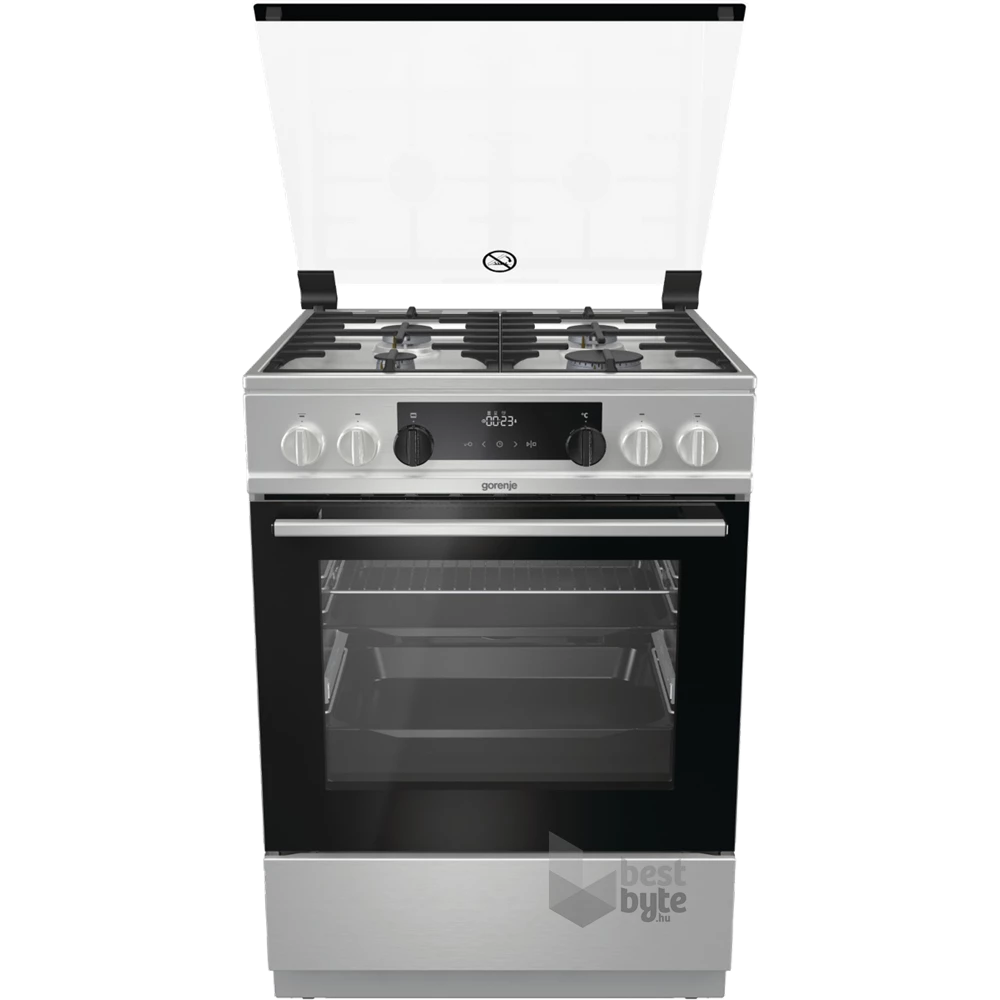 Gorenje KS6350XF inox, szabadonálló, gáz, kombinált, főzőzóna: 4, sütő:71L, grill, tűzhely