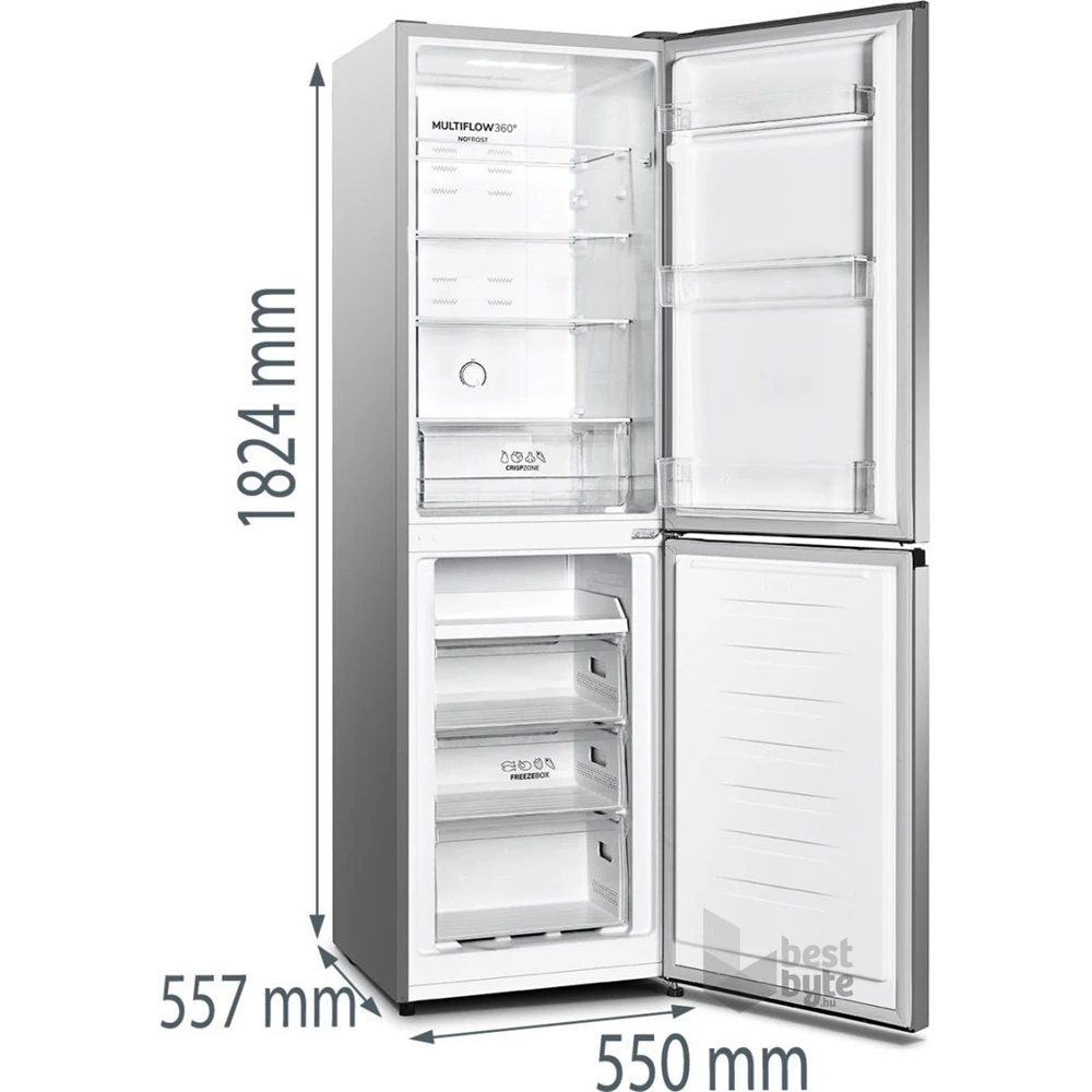 Gorenje NRK418DCS4 szürke, alulfagyasztós, Hűtő:171L, Fagyasztó:85L, No frost hűtőszekrény
