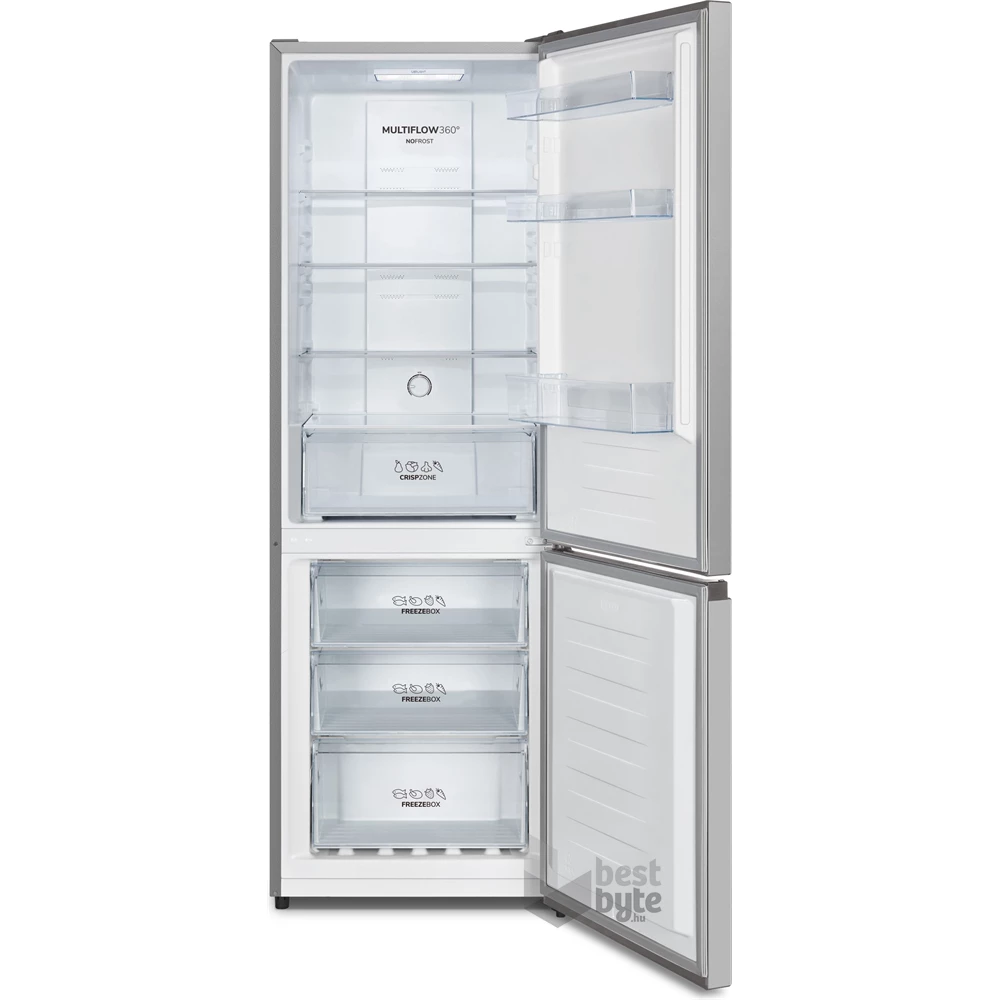 Gorenje NRK6181PS4 szürke, alulfagyasztós, Hűtő:215L, Fagyasztó:97L, No frost hűtőszekrény