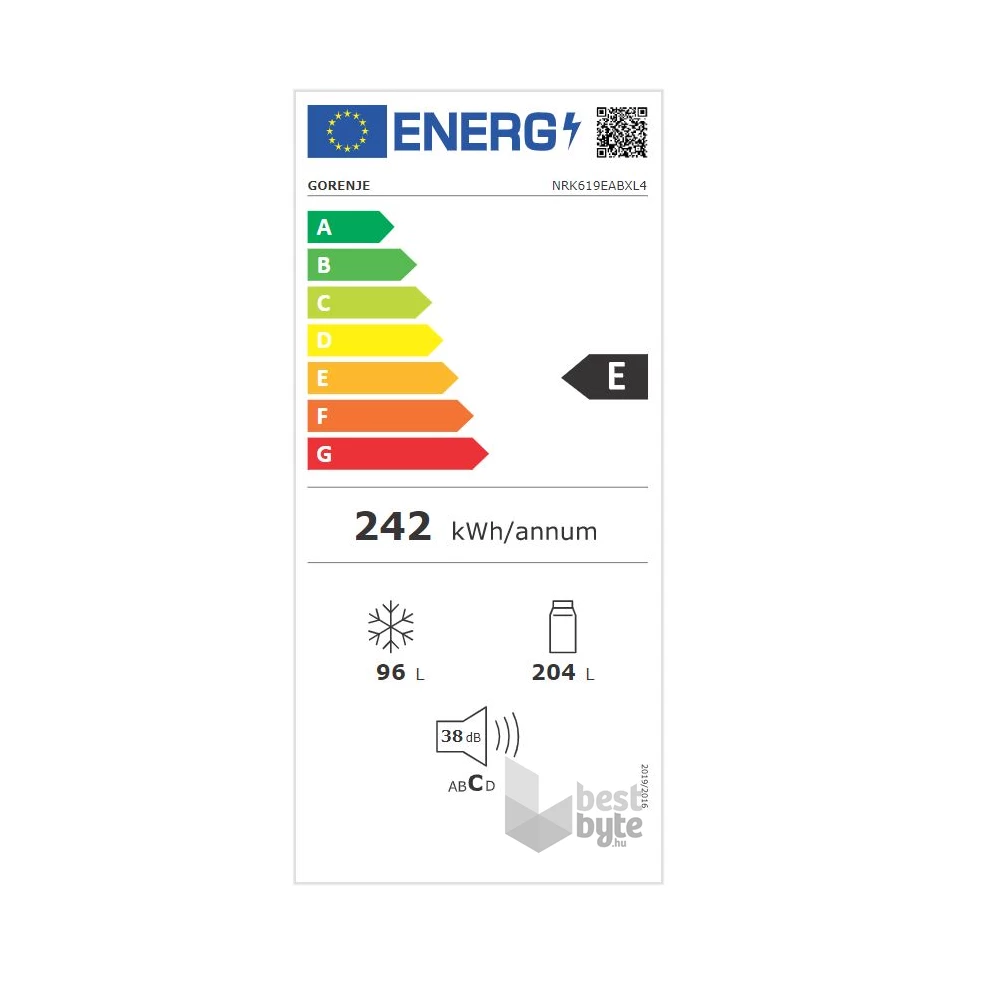 Gorenje NRK619EABXL4 fekete, alulfagyasztós, Hűtő:204L, Fagyasztó:96L, No frost Plus hűtőszekrény