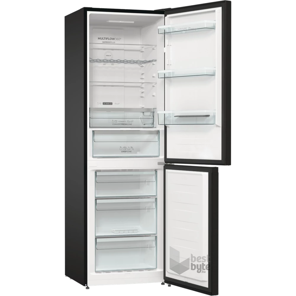 Gorenje NRK619EABXL4 fekete, alulfagyasztós, Hűtő:204L, Fagyasztó:96L, No frost Plus hűtőszekrény