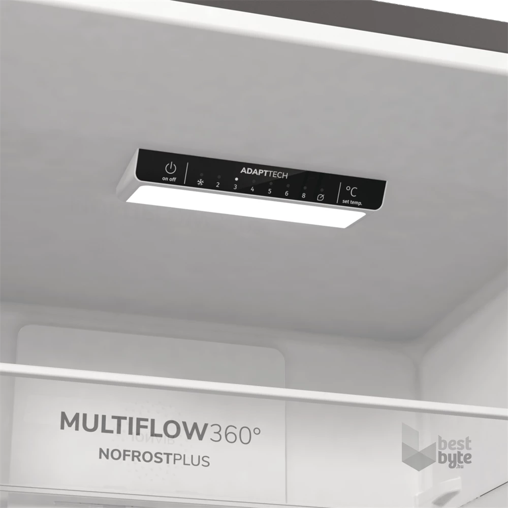 Gorenje NRK6202ES4 inox, alulfagyasztós, Hűtő:235L, Fagyasztó:96L, No frost Plus hűtőszekrény