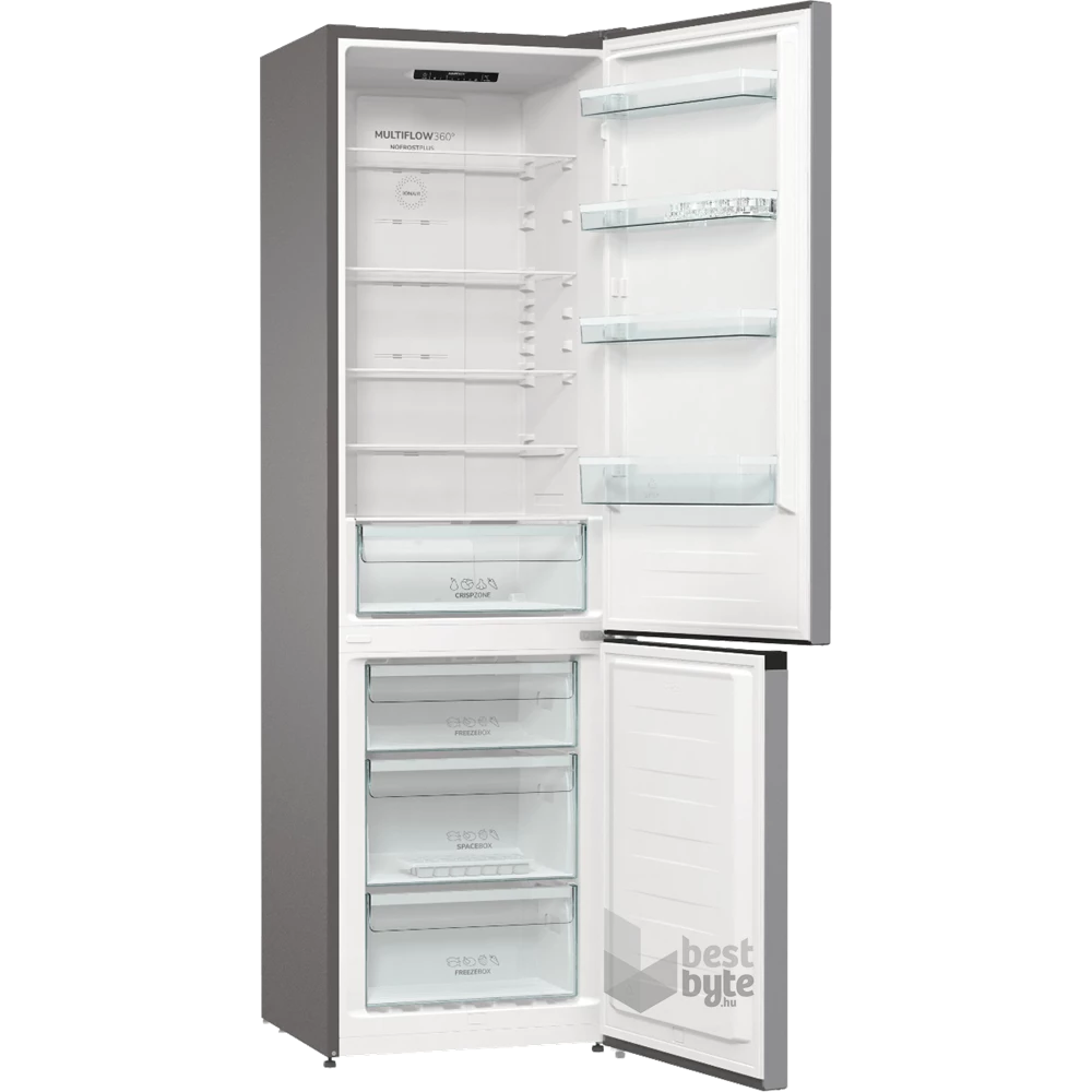 Gorenje NRK6202ES4 inox, alulfagyasztós, Hűtő:235L, Fagyasztó:96L, No frost Plus hűtőszekrény