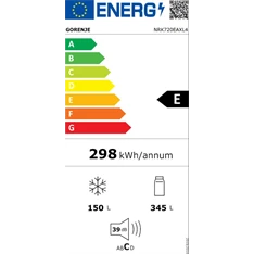 Gorenje NRK720EAXL4 szürke, alulfagyasztós, Hűtő:345L, Fagyasztó:150L, hűtőszekrény
