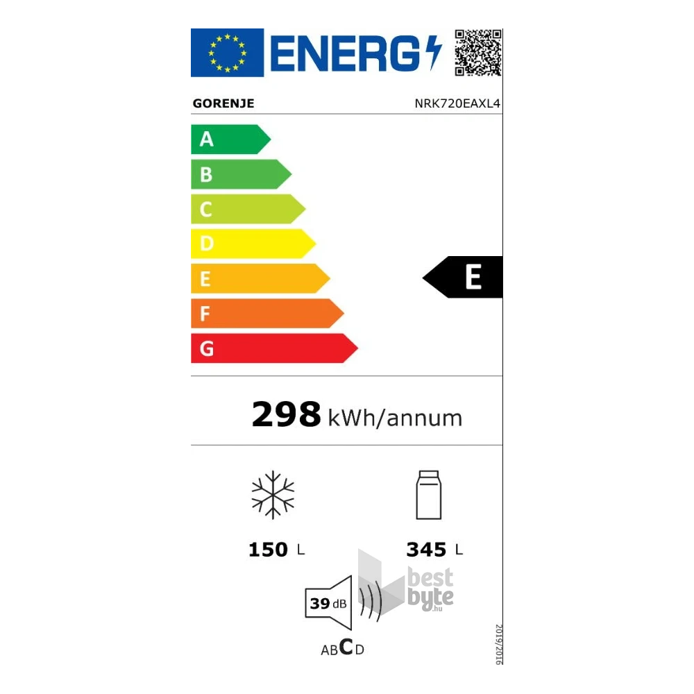 Gorenje NRK720EAXL4 szürke, alulfagyasztós, Hűtő:345L, Fagyasztó:150L, hűtőszekrény