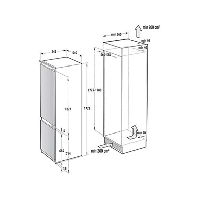 Gorenje NRKI517E62WF fehér, alulfagyasztós, beépíthető, Hűtő:176L, Fagyasztó:76L, No frost hűtőszekrény