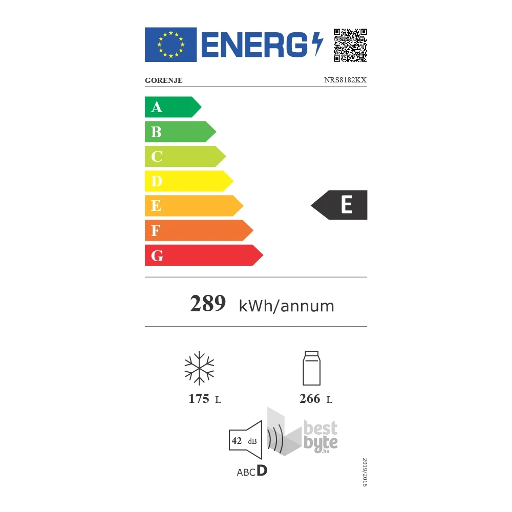 Gorenje NRS8182KX szürke, Side-by-Side, Hűtő:266L, hűtőszekrény