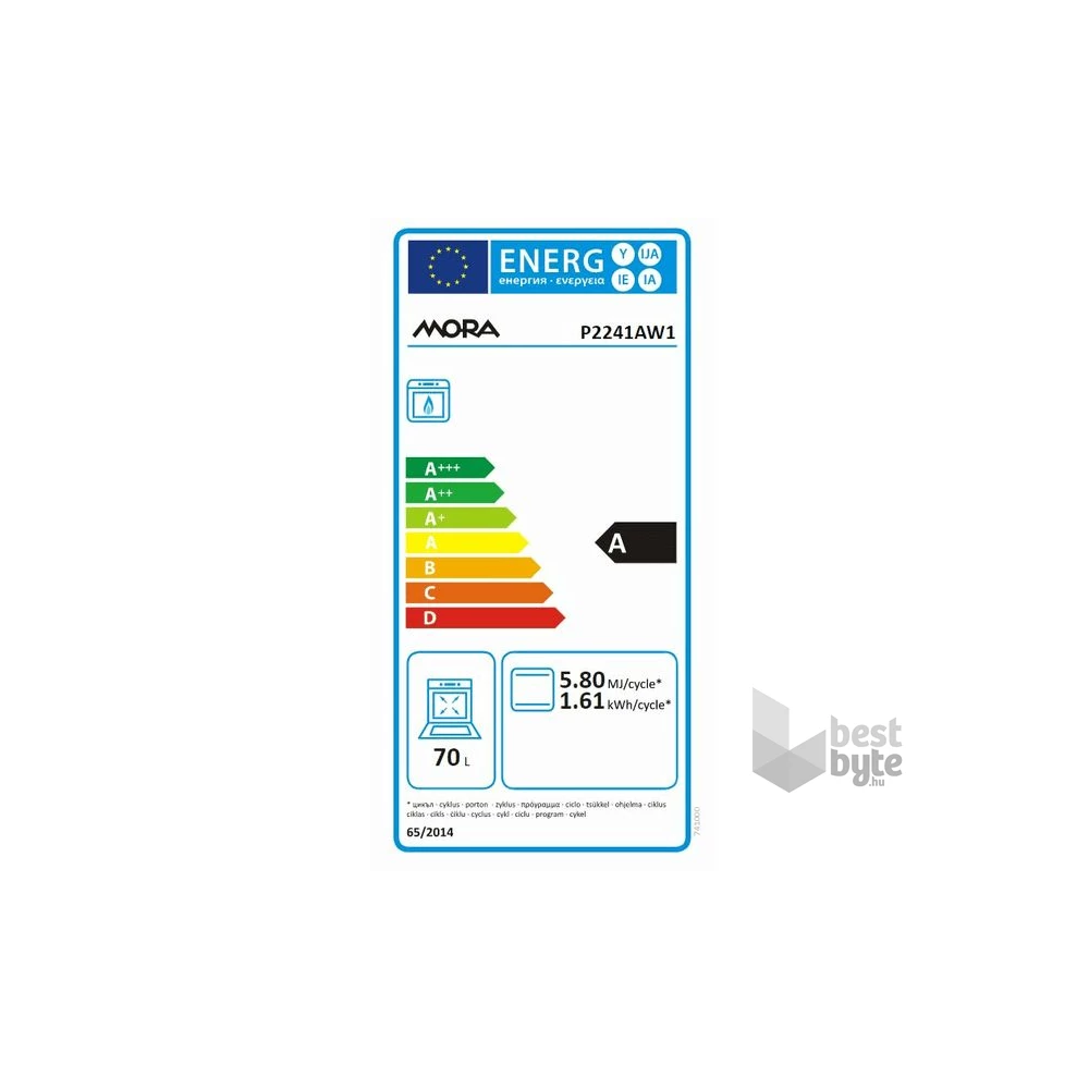 Mora P2241AW1 fehér, szabadonálló, gáz, kombinált, főzőzóna:4, sütőtér:61L, tűzhely