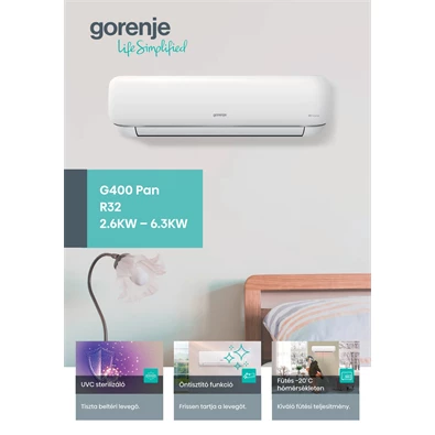 Gorenje Pandora 2,6KW split klíma csepptálca fűtéssel, beépített WIFI PANDORA26 KG