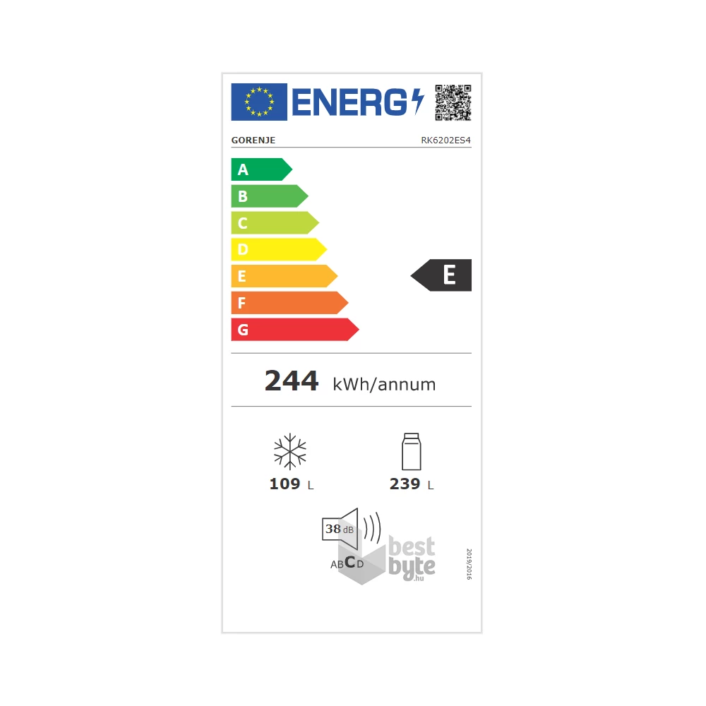 Gorenje RK6202ES4 inox, alulfagyasztós, Hűtő:239L, Fagyasztó:110L, FrostLess hűtőszekrény