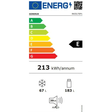 Gorenje RKI517EP1 beépíthető,alulfagyasztós, Hűtő:183L, Fagyasztó:67L, hűtőszekrény