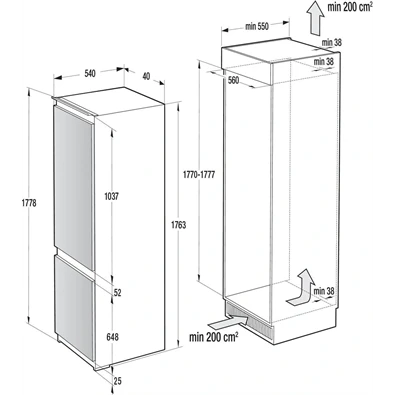 Gorenje RKI517EP1 beépíthető,alulfagyasztós, Hűtő:183L, Fagyasztó:67L, hűtőszekrény