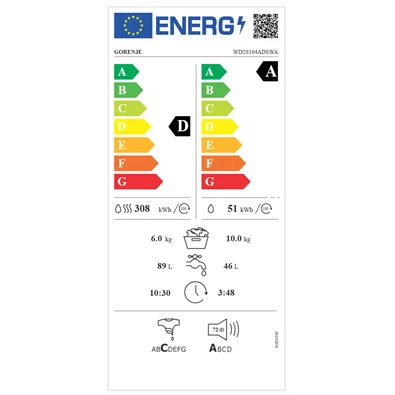 Gorenje WD2S164ADSWA 10 kg elöltöltős mosó-szárítógép