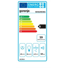 Gorenje WHI649EXBG inox-fekete, kürtős, méret:60cm, zajszint:63dB, páraelszívó